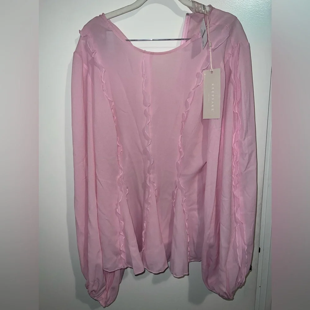 NWT - Free People - Keepsake the Label - Pink Beloved Long Sleeve Frill Top - L - Picture 2 of 4